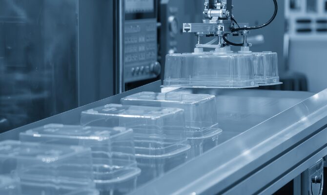 emballages agroalimentaires sur un tapis roulant