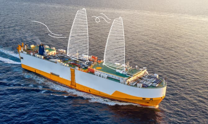 visuel de retrofit vélique sur un roulier par wisamo euromaritime 2026